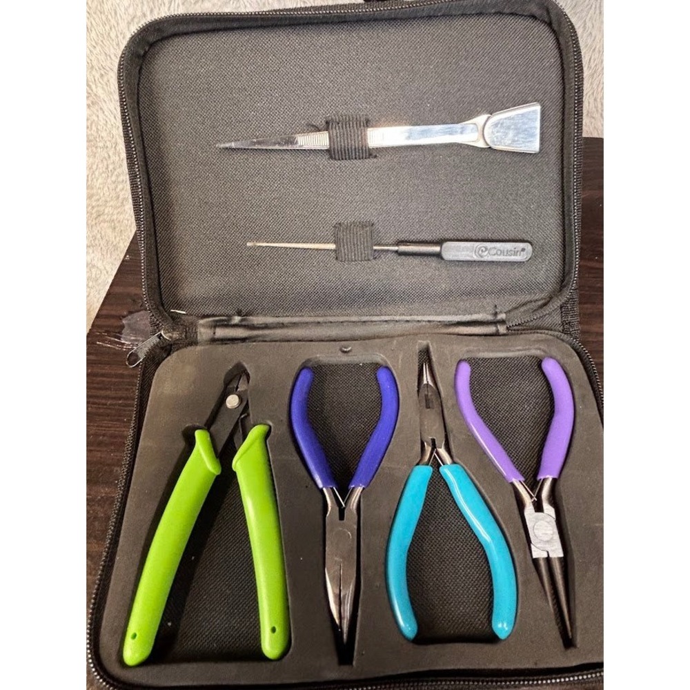 Cousin Jewelry Making Tool Kit 7pc Set Pliers Tweezers Reamer Zippered Case